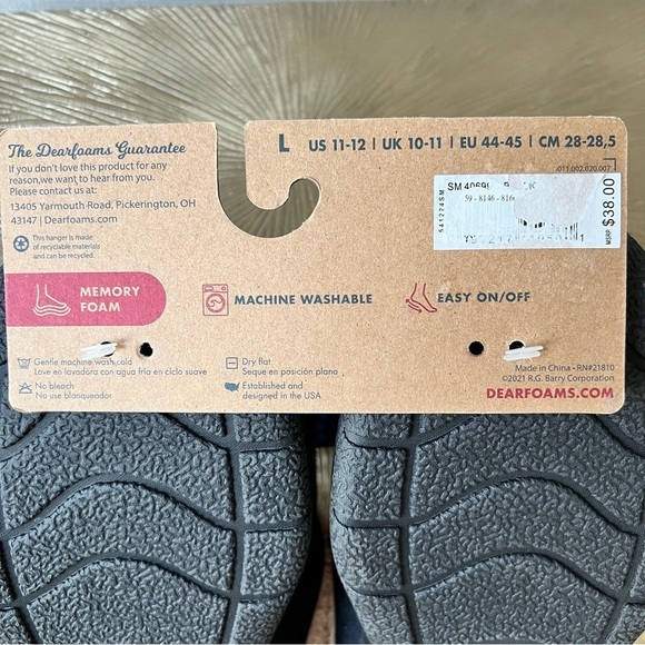 Dearfoams [Mens Large Size 11-12 - NWT] Black Memory Foam Slippers - Picture 9 of 12